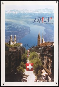 6t119 ZURICH linen 26x40 Swiss travel poster 1970s great image of city & surrounding countryside!