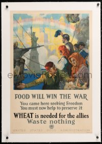 6t097 FOOD WILL WIN THE WAR linen 20x30 WWI war poster 1917 Chambers art, wheat for the allies!