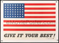 6t085 GIVE IT YOUR BEST! linen 28x41 WWII war poster 1942 full image of American flag with 48 stars