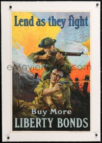 6t099 LEND AS THEY FIGHT linen 20x30 WWI war poster 1918 buy more liberty bonds, art by Riesenberg!