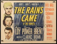 6w084 RAINS CAME style B 1/2sh 1939 Myrna Loy, Tyrone Power & George Brent in India, ultra rare!