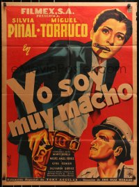 6w162 YO SOY MUY MACHO Mexican poster 1953 great art of Silvia Pinal smoking cigar by Diaz!