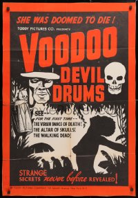 6w185 VOODOO DEVIL DRUMS 1sh 1944 Toddy all-black, walking dead, virgin dance of death, ultra rare!