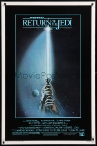 6x155 RETURN OF THE JEDI 1sh 1983 George Lucas, art of hands holding lightsaber by Reamer!