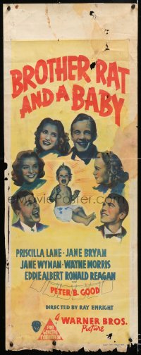 6y083 BROTHER RAT & A BABY long Aust daybill 1940 Ronald Reagan & wife Jane Wyman, Albert, rare!