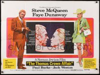 6y521 THOMAS CROWN AFFAIR British quad 1968 different Putzu art of McQueen & Faye Dunaway, rare!