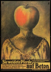 6y225 SHE KEPT ASKING FOR THE MOON East German 23x32 1984 bizarre arwork of apple head by Gerasch!