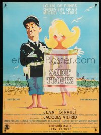 6y828 GENDARME OF ST TROPEZ French 23x31 R1966 Symeoni art of Louis de Funes covering sexy naked girl!