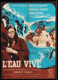 6y829 GIRL & THE RIVER French 22x30 1958 Francois Villiers' l'eau vive, cool Guy Gerard Noel art!