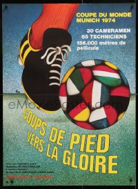 6y836 HEADING FOR GLORY French 23x31 1975 English World Cup FIFA football soccer, different art!
