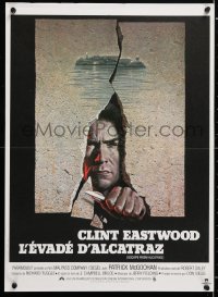 6y920 ESCAPE FROM ALCATRAZ French 16x22 1979 cool artwork of Clint Eastwood busting out by Lettick!