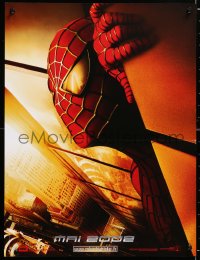 6y979 SPIDER-MAN teaser French 16x21 2002 close-up of Maguire w/WTC towers in eyes, Marvel!