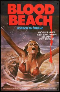 6y249 BLOOD BEACH German 1981 classic Jaws parody art of girl in bikini sinking in quicksand!