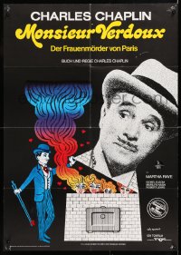 6y296 MONSIEUR VERDOUX German R1975 Kouper art of Charlie Chaplin as modern French Bluebeard!