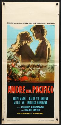 6y606 LOVE IN THE PACIFIC Italian locandina 1969 different art of sexy naked woman on beach!