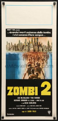 6y650 ZOMBIE Italian locandina 1979 Lucio Fulci, art of zombie horde heading to New York City!