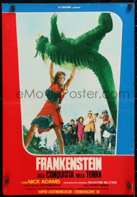 6y654 FRANKENSTEIN CONQUERS THE WORLD Italian 18x26 pbusta 1971 battling rubbery monster image!