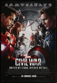 6z577 CAPTAIN AMERICA: CIVIL WAR int'l advance DS 1sh 2016 Marvel Comics, Chris Evans, Robert Downey Jr.!
