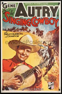 6z328 SINGING COWBOY 23x35 commercial poster 1971 close up of Gene Autry playing his guitar!