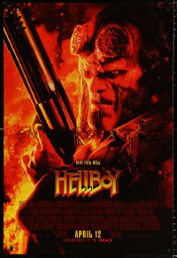 6z693 HELLBOY advance DS 1sh 2019 close-up of David Harbour in the title role, give evil hell!