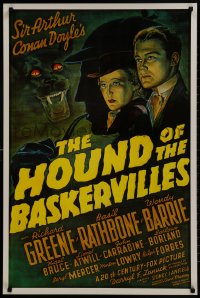 6z698 HOUND OF THE BASKERVILLES 25x37 1sh R1975 Sherlock Holmes, artwork from the original poster!