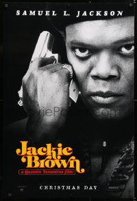 6z715 JACKIE BROWN teaser 1sh 1997 Quentin Tarantino, cool image of Samuel L. Jackson with gun!