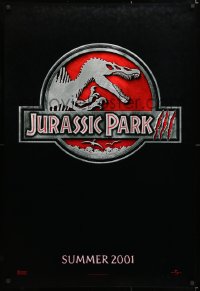 6z721 JURASSIC PARK 3 teaser DS 1sh 2001 Sam Neill, Macy, classic-style red logo with Spinosaurus!