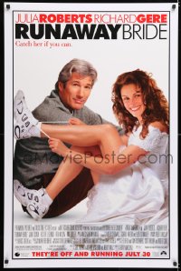 6z855 RUNAWAY BRIDE advance DS 1sh 1999 great image of Richard Gere sitting with sexy Julia Roberts!
