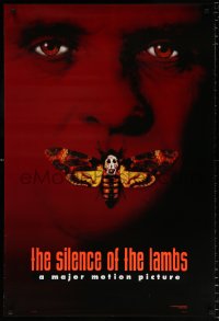6z869 SILENCE OF THE LAMBS style B teaser DS 1sh 1991 image of Anthony Hopkins with moth over mouth!