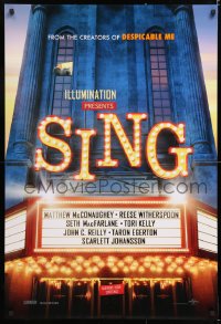 6z872 SING advance DS 1sh 2016 voices of Matthew McConaughey, Witherspoon, Seth MacFarlane!