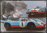 6z086 GULF PORSCHE 917 2-sided 24x34 Swiss advertising poster 1970s Jo Siffert & schematic of racer!