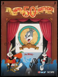 6z403 HAPPY BIRTHDAY, BUGS: 50 LOONEY YEARS 18x24 special poster 1990 classic Mel Blanc cartoon!