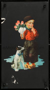 6z236 JAN WIJGA 8x15 Dutch art print 1930s-1940s cool art of boy with flowers and dog!