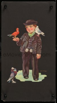 6z237 JAN WIJGA 8x15 Dutch art print 1930s-1940s cool art of boy with several pigeons!