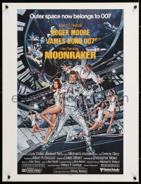 6z437 MOONRAKER 21x27 special poster 1979 art of Roger Moore as Bond & Lois Chiles in space by Goozee!