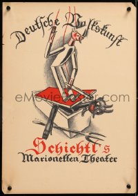 6z173 SCHICHTL'S MARIONETTEN THEATER 14x20 German stage 1931 puppet trapping devil in coffin!