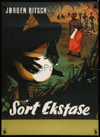6z100 SORT EKSTASE 25x34 Danish advertising poster 1955 Stilling art of drum players & women dancing