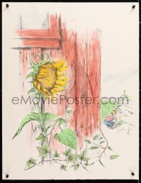 6z247 UNKNOWN ART PRINT 20x26 art print 1980s close-up of sunflower and child on beach!