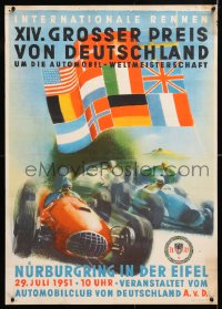 6z495 XIV GERMAN GRAND PRIX 23x33 German special poster 1951 Mundorff art, 1st race after WWII!