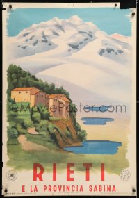 6z219 RIETI 27x39 Italian travel poster 1947 houses over lake + mountains by A. Pezzini!