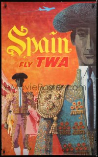 6z223 TWA SPAIN 25x40 travel poster 1960s David Klein art of matadors in ring!