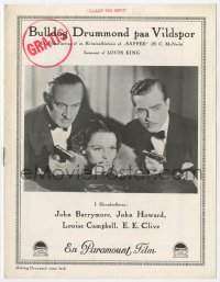 7a167 BULLDOG DRUMMOND COMES BACK Danish program 1928 John Barrymore, John Howard, Louise Campbell