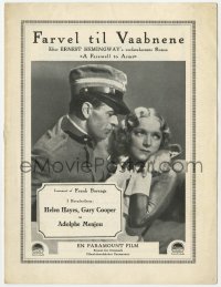 7a208 FAREWELL TO ARMS Danish program 1933 Gary Cooper, Helen Hayes, Ernest Hemingway, different!
