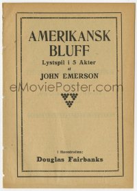 7a423 WILD & WOOLLY Danish program 1919 dude Douglas Fairbanks Sr. goes west & wins the girl, rare!
