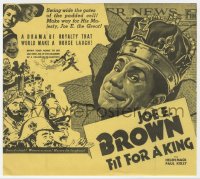 7a042 FIT FOR A KING herald 1937 art Joe E. Brown, drama of royalty that would make a horse laugh!