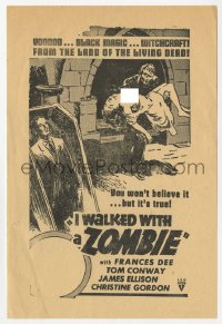 7a062 I WALKED WITH A ZOMBIE herald 1943 voodoo, black magic, witchcraft, land of the living dead!
