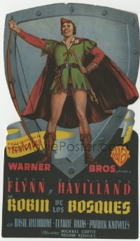 7a439 ADVENTURES OF ROBIN HOOD die-cut Spanish herald 1948 best art of Errol Flynn as Robin Hood!