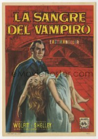 7a473 BLOOD OF THE VAMPIRE Spanish herald 1966 different art of Wolfit carrying Barbara Shelley!