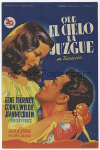 7a599 LEAVE HER TO HEAVEN Spanish herald 1949 Soligo art of Gene Tierney, Cornel Wilde & Crain!