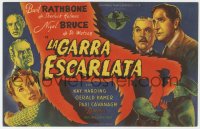 7a665 SCARLET CLAW Spanish herald 1946 art of Basil Rathbone as Sherlock Holmes & Bruce as Watson!